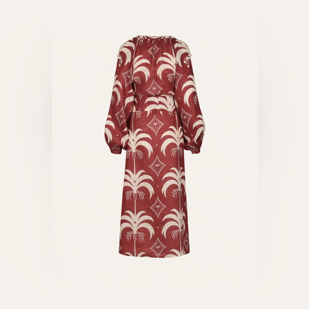 JOHANNA ORTIZ Colombian Tropical Cherry & Ecru Weaving Waves Midi Dress - Picture 3 of 16